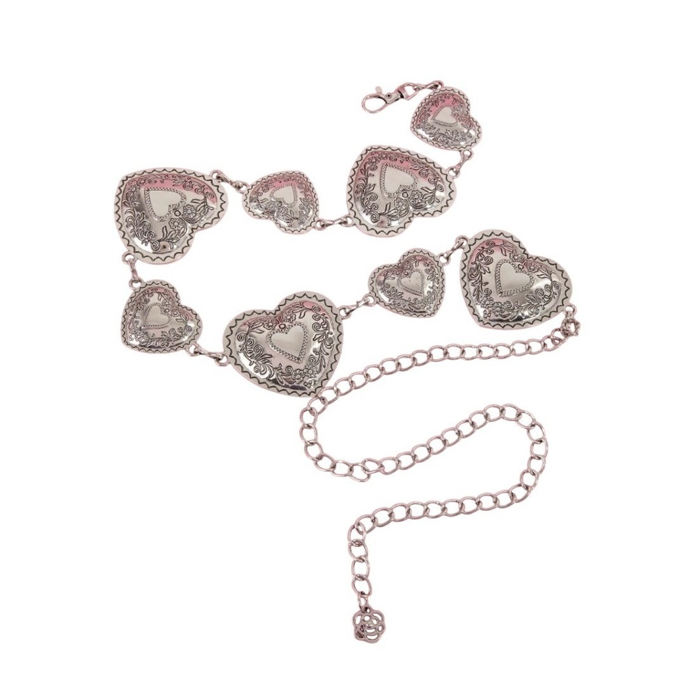 NEW Silver Heart Link‎ Chain Belt Vintage Style Y2K Statement Waist Accessory - Picture 2 of 2